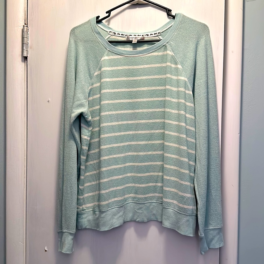 Torrid mint with white stripe lounge sweater top